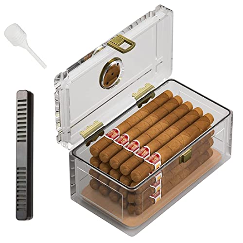 TISFA Acrylic Cigar Humidor with Humidifier and Hygrometer, Desktop Cigar Case Box that can Hold About 15-20 Cigars (S) - Image 1