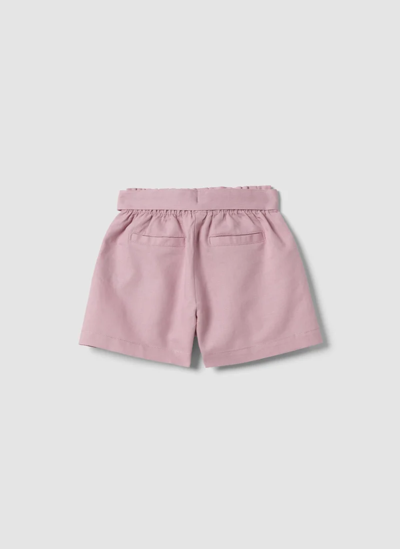او في اس OVS Pink Linen And Cotton Blend Shorts With Belt For Girls, Regular Fit