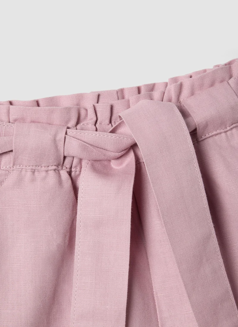 Ovs  OVS Pink Linen And Cotton Blend Shorts With Belt For Girls, Regular Fit for Kids | Best Price UAE