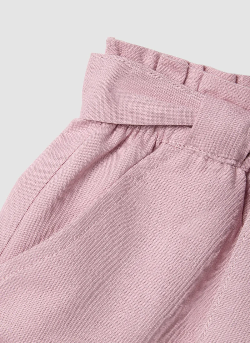 Ovs  OVS Pink Linen And Cotton Blend Shorts With Belt For Girls, Regular Fit for Kids | Best Price UAE
