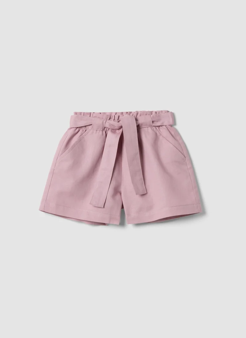 او في اس OVS Pink Linen And Cotton Blend Shorts With Belt For Girls, Regular Fit