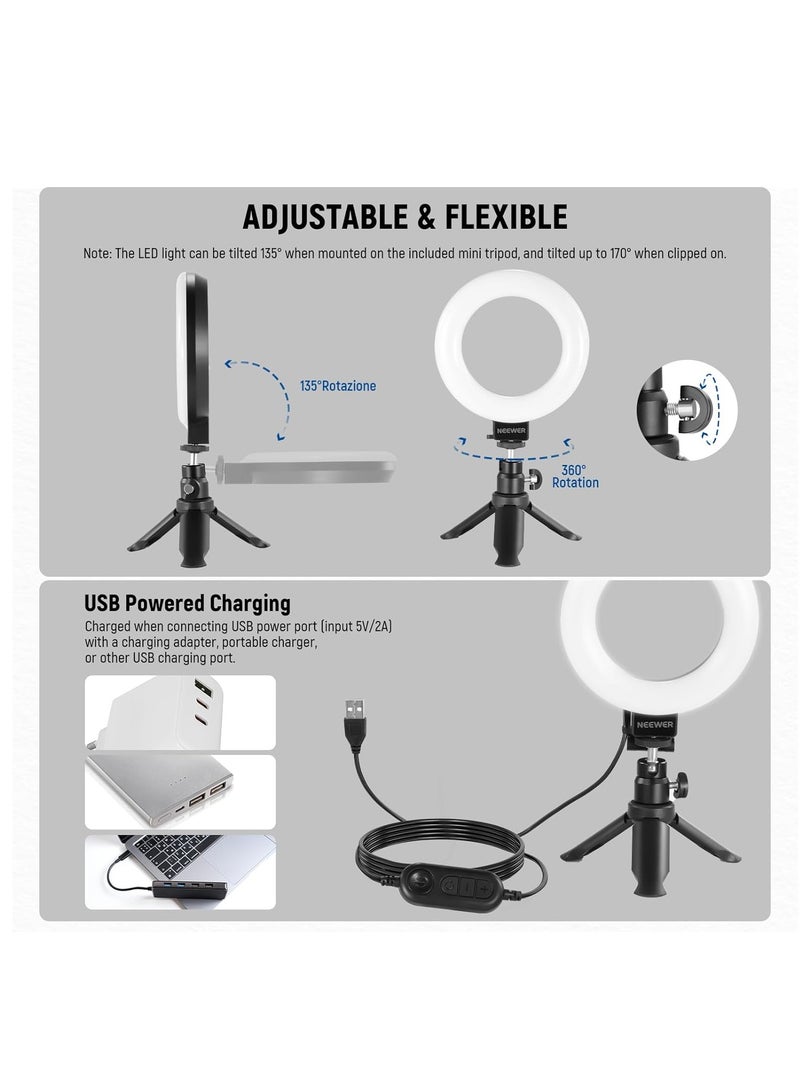 نيوير مصباح حلقة أساسي مقاس 5 بوصات من NEEWER لإضاءة مؤتمرات الفيديو، مجموعة إضاءة بمشبك مع حامل ثلاثي للمكتب لمراقبة الكمبيوتر المحمول والكمبيوتر المحمول والمكالمات المباشرة والتعلم عن بعد وتسجيل الفيديو، BR60 - Image 5