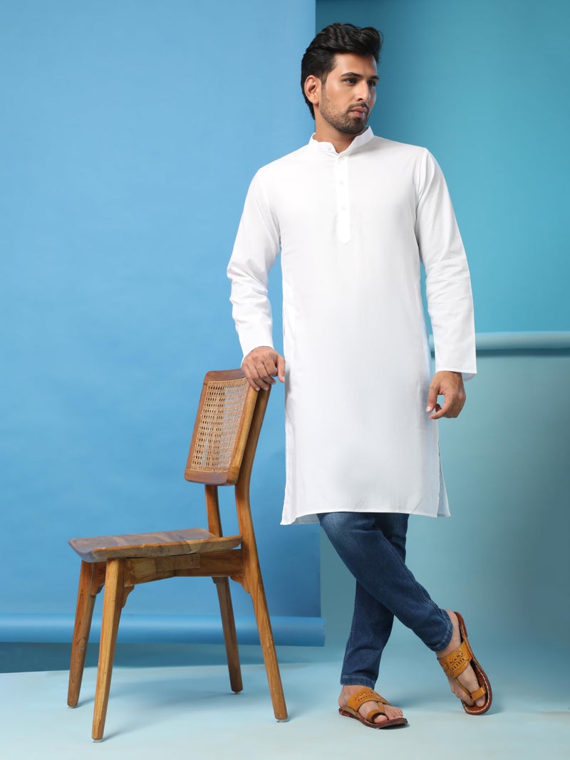 SKAVIJ Mens Cotton Casual Wear Modern Regular Fit Kurta for Everyday Use Yoga Outfit White_Large - Image 4