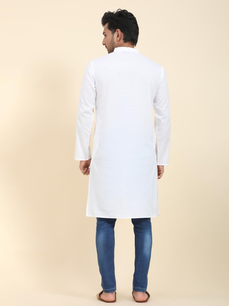 SKAVIJ Mens Cotton Casual Wear Modern Regular Fit Kurta for Everyday Use Yoga Outfit White_Large - Image 2