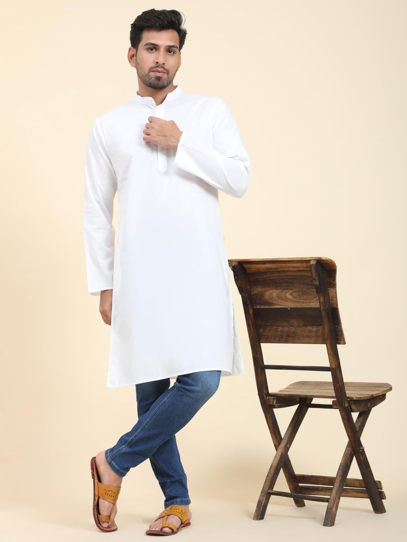 SKAVIJ Mens Cotton Casual Wear Modern Regular Fit Kurta for Everyday Use Yoga Outfit White_Large - Image 5
