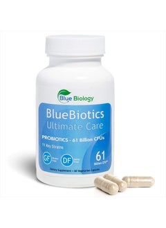 Bluebiotics Ultimate Care Probiotics for Women and Probiotics for Men. 61 Billion Cfu - Gluten Free, Dairy Free, Soy Free, 100% Organic - 1 Month Supply 60 Vegetable Capsules