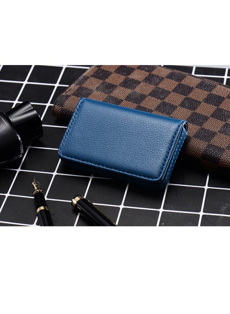 SYOSI 2 Pieces Business Card Holder, Business Card Wallet Leather Business Card Case Pocket Business Name Card Holder with Magnetic Shut, Credit Card ID Case wallet (Blue and Black) - Image 2