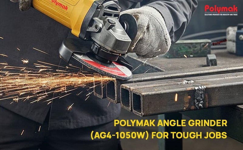 Polymak AG4-1050W Angle Grinder | 4-Inch Diameter | 1050W Motor | 11,000 RPM | Back Switch | Durable & Light in Weight | Ergonomic Handle | Grinding, Cutting, Polishing | 6-Month Warranty | Yellow - Image 4