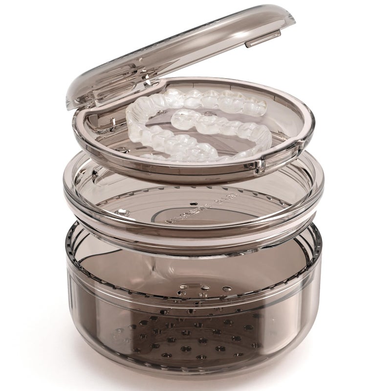 Denture Case Retainer Cleaning Case 2 in 1 Retainer Case NoLeak Denture Bath Box Cup Complete Clean Care for Dentures Clear Braces Mouth Guard Night Guard Retainers