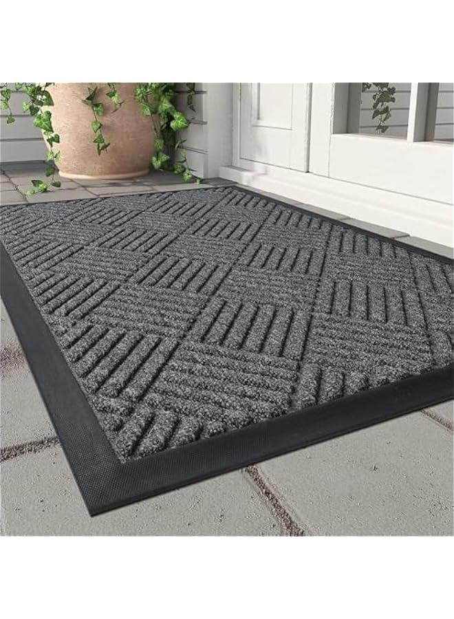 HOOKOR Front Door Mat,Outside Entrance Doormat Super Absorbent Moistureproof Door Mat,Indoor Outdoor Door Mat,Thick Durable Non Slip Rubber Backed, Welcome Mat for Home,Hallway (Grey, 45 * 75cm) - Image 1