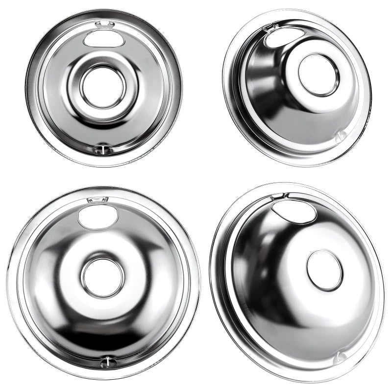 4 Pack GE68C Chrome 2 x 6inch 2 x 8inch Burner Drip Pan Bowls by PANDEELS Fit for GE Stoves and Hotpoint Electric Ranges Drip Pans Set