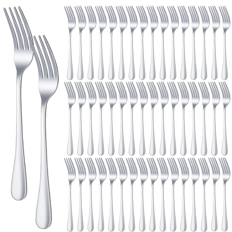Tinsky 48 Pcs Dinner Stainless Steel Forks Set 8.2 Inch Silverware Forks Bulk Metal Salad Mirror Polished Forks for Dessert, Home, Kitchen, Restaurant - Image 1