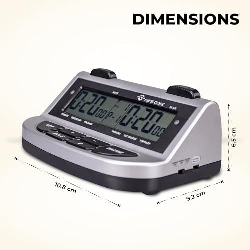 Nivia Chess Clock for Professional Board Games, Large Display, Digital Clocks, Game Timer, Chess Clock and Board, Count Up/Countdown (Black/Grey) - Image 5