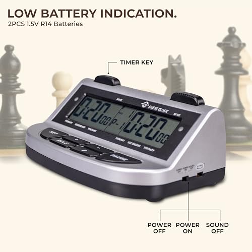 Nivia Chess Clock for Professional Board Games, Large Display, Digital Clocks, Game Timer, Chess Clock and Board, Count Up/Countdown (Black/Grey) - Image 3