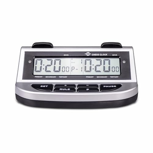 Nivia Chess Clock for Professional Board Games, Large Display, Digital Clocks, Game Timer, Chess Clock and Board, Count Up/Countdown (Black/Grey) - Image 1