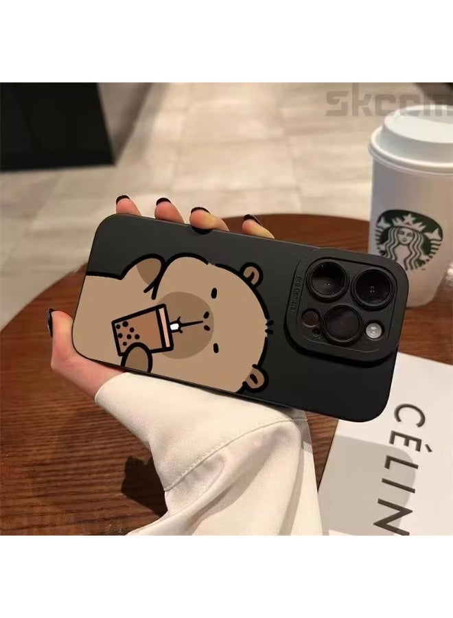 Temu Stylish iPhone case with a cute capybara cartoon design, shockproof and drop-resistant, compatible with iPhone 15 Pro - Image 2