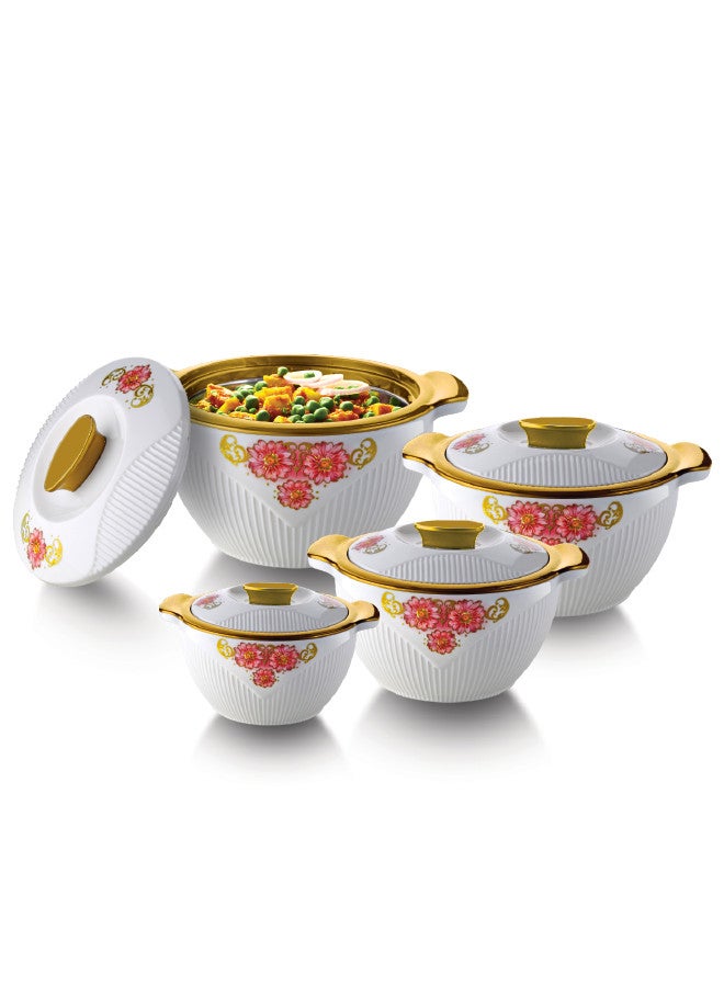 REEM 4-Piece Plastic & Stainless Steel Food Containers With Twist-Lock Lid 1200ML, 1800ML, 2400ML, 3600ML White/Gold - Image 2