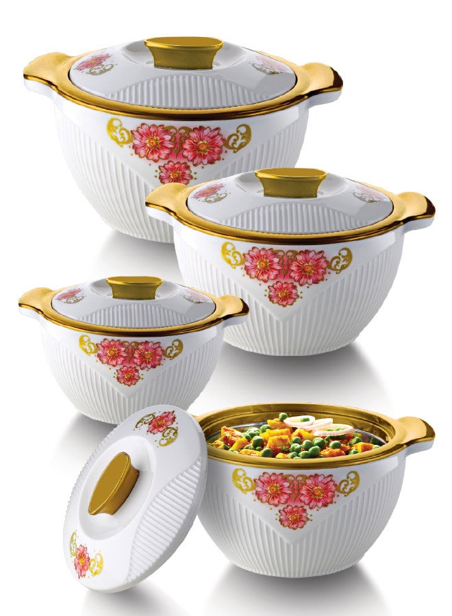 REEM 4-Piece Plastic & Stainless Steel Food Containers With Twist-Lock Lid 1200ML, 1800ML, 2400ML, 3600ML White/Gold - Image 3