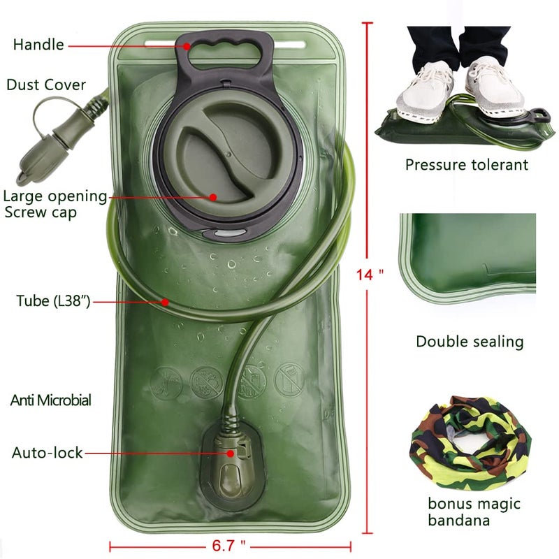 CHERAINTI Hydration Bladder, 1.5L Water Bladder for Hiking Backpack, BPA-Free Leak Proof Water Reservoir Storage Bag, Water Pouch Hydration Pack Replacement for Camping Cycling Running, Military Green - Image 2