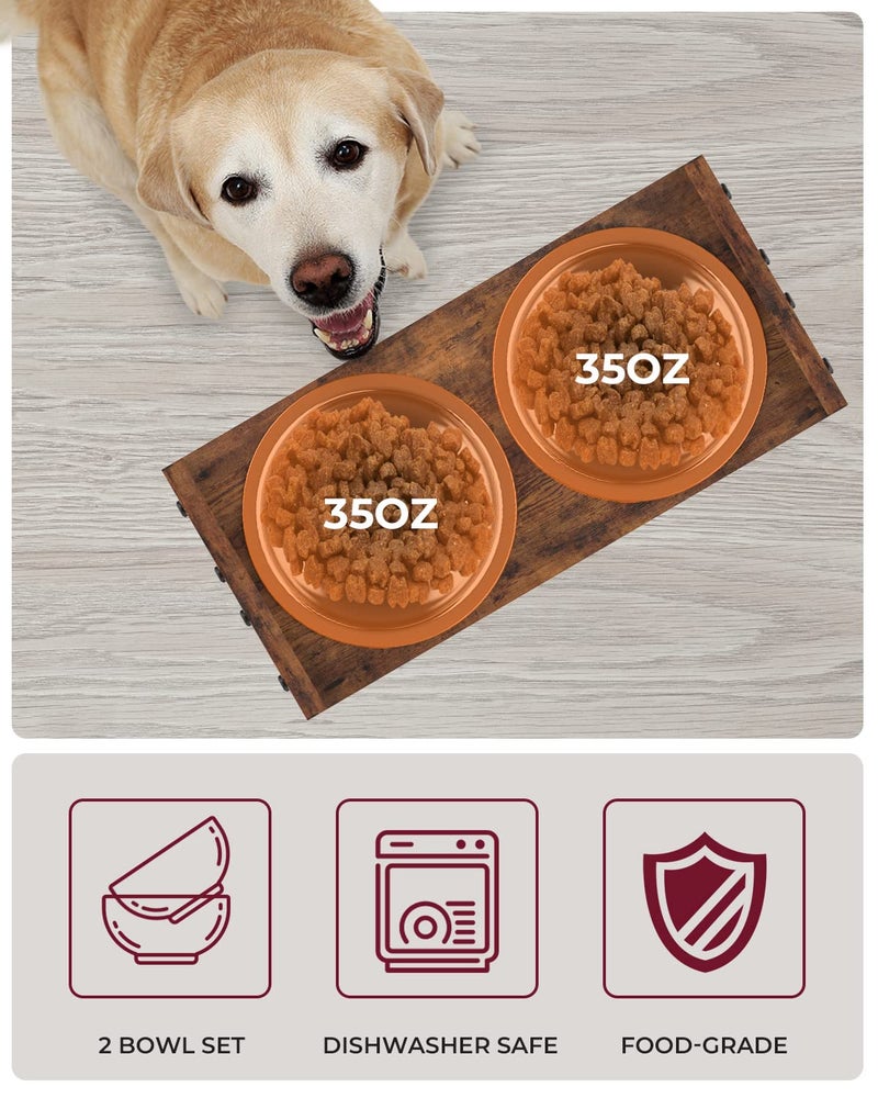 Vantic Elevated Dog Bowls, Adjustable Raised Dog Bowl Stand for Medium Sized Pet, Sturdy Particle Board Food Feeder with 2 Stainless Steel Dishes, Rustic Brown - Image 4