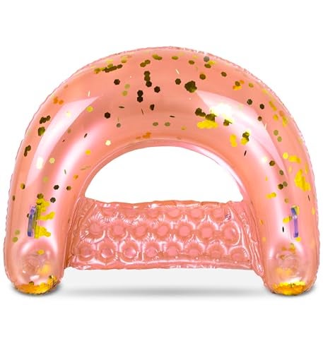 POZA Inflatable Pool Float Chair Sparkle Confetti Lounge Inflatable Pool Floats 2 Built in Cup Holders Handles Adult Inflatable Pool Lounger Floating Chair for Beach Lake Pool 48x38 Inch - Image 1