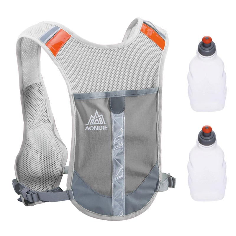 TRIWONDER Reflective Running Vest for Men Women Runners Hydration Pack Water Backpack for Marathon Race Cycling Hiking Festival Raves (Grey - with 2 Water Bottles) - Image 1