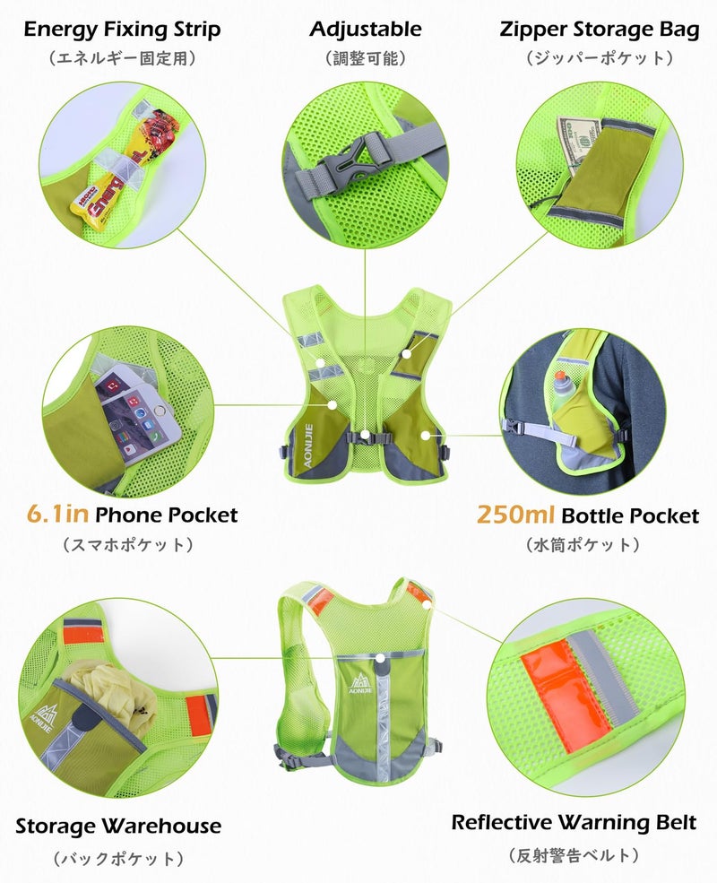 TRIWONDER Reflective Running Vest for Men Women Runners Hydration Pack Water Backpack for Marathon Race Cycling Hiking Festival Raves (Grey - with 2 Water Bottles) - Image 3