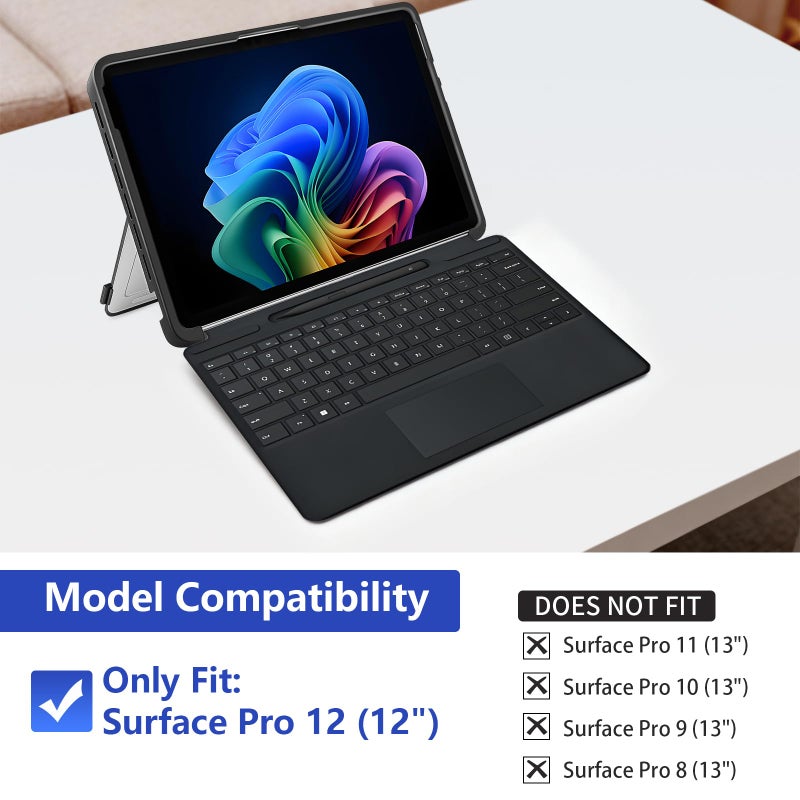 SSSÂ·GRGB Protective Case for Microsoft Surface Pro 12 inch 2025 | Fall-Resistant Cover with Hand Strap | Compatible with Built-in Kickstand & Magnetic Slim Pen Storage & Type Cover Keyboard | Black - Image 2