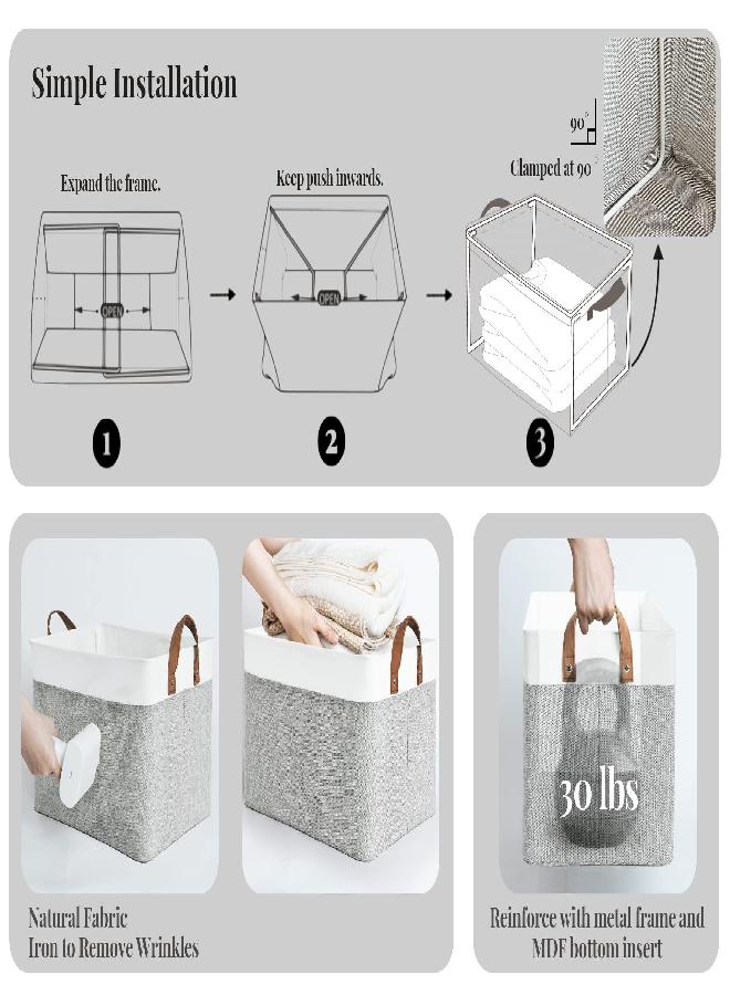 StorageWorks StorageWorks Storage Bins for Closet with Metal Frame, Storage Baskets for Shelves, Rectangle Closet Baskets and Bins for Organizing, Grey and White, 2-Pack  - Image 2