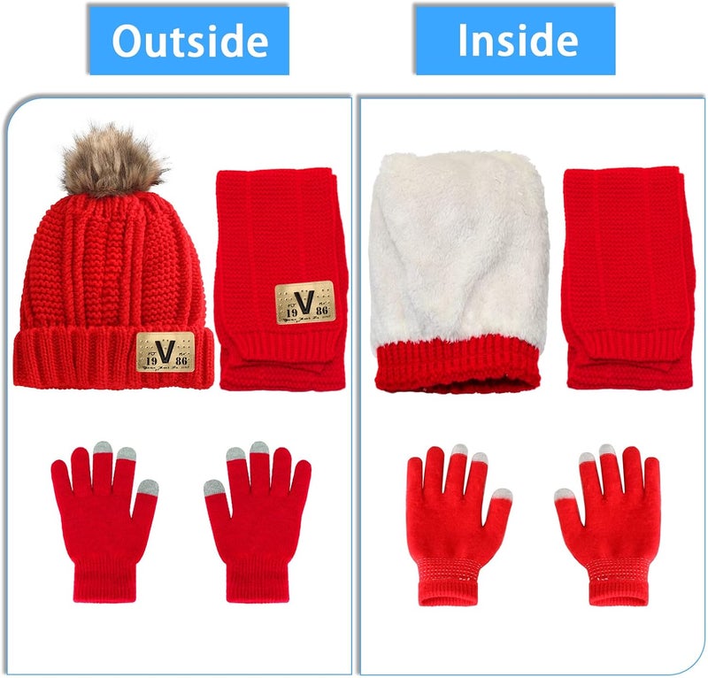 Runloon Kids Knit Hat/Scarf/Gloves Set,Winter Warm Set with Beanie and Long Scarf - Image 5