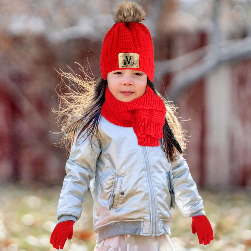 Runloon Kids Knit Hat/Scarf/Gloves Set,Winter Warm Set with Beanie and Long Scarf - Image 2