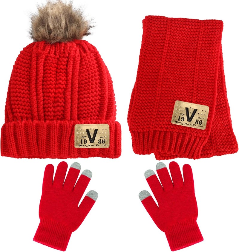 Runloon Kids Knit Hat/Scarf/Gloves Set,Winter Warm Set with Beanie and Long Scarf - Image 1