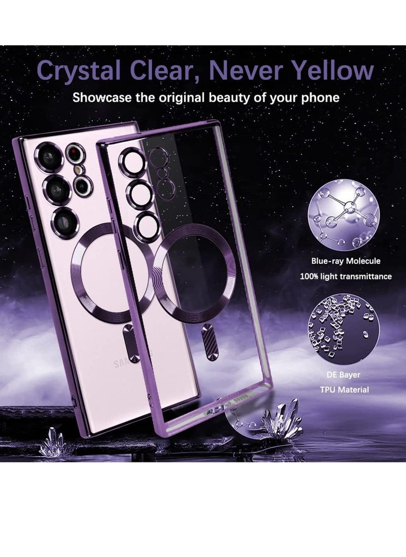 راكسوم حالة مغناطيسية واضحة لـ Samsung Galaxy S23 Ultra 5G مع واقي عدسة الكاميرا ، متوافق مع Magsafe ، غطاء واقعي للهاتف Slim Slip Slim للنساء (Purple) - Image 2