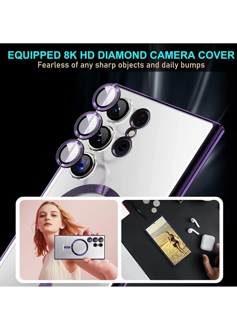 راكسوم حالة مغناطيسية واضحة لـ Samsung Galaxy S23 Ultra 5G مع واقي عدسة الكاميرا ، متوافق مع Magsafe ، غطاء واقعي للهاتف Slim Slip Slim للنساء (Purple) - Image 3
