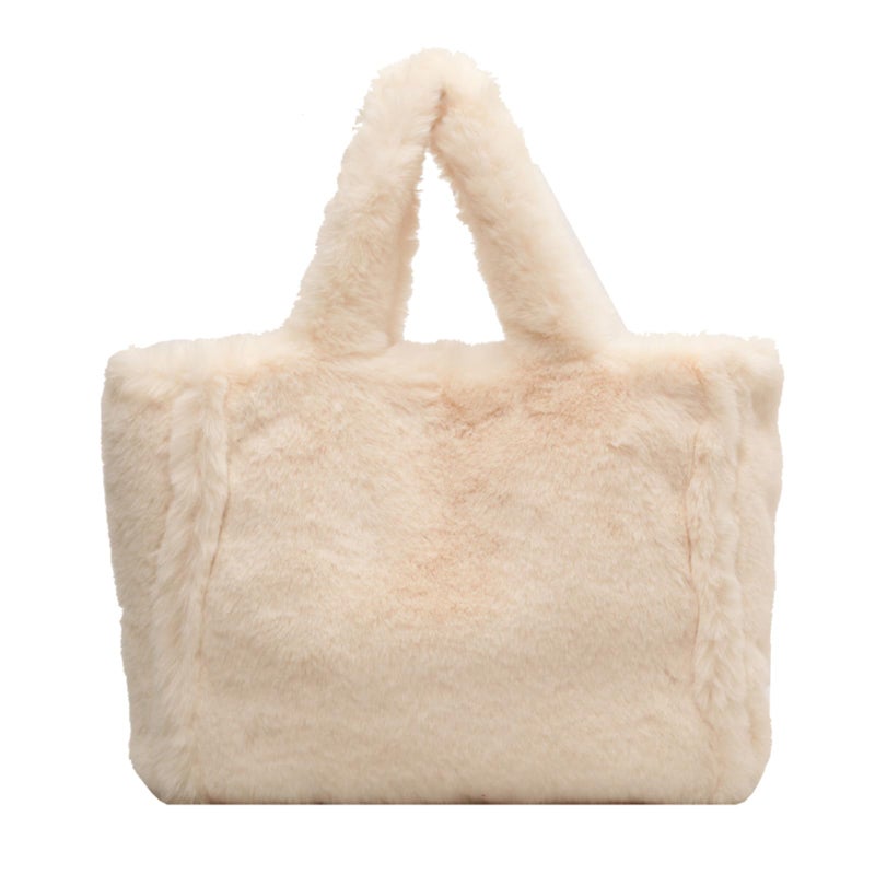 Extolove Fluffy Tote Bag Large Fur Purses for Women Winter Fuzzy Totes Furry Shoulder Handbag Plush Bags (A Beige) - Image 1