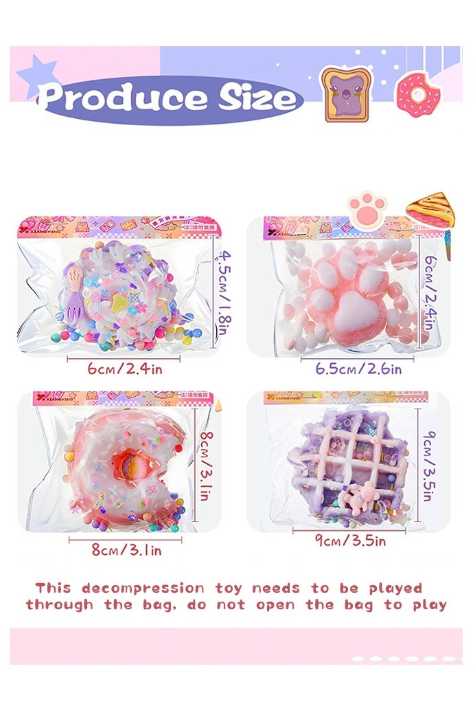 Sweet Life 4Pcs Squishy Toys, Novelty Decompress Toys, Squeeze Cat Paw Donut Stress Ball Pinch Cute PVC Sensory Toys for Relieving Fidget Rising Animal Shaped Novelty Things Birthdays Cosplay Party Opp Packaging Gift Decorations - Image 2