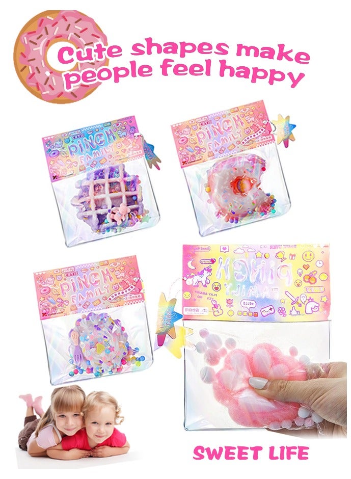 Sweet Life 4Pcs Squishy Toys, Novelty Decompress Toys, Squeeze Cat Paw Donut Stress Ball Pinch Cute PVC Sensory Toys for Relieving Fidget Rising Animal Shaped Novelty Things Birthdays Cosplay Party Opp Packaging Gift Decorations - Image 1