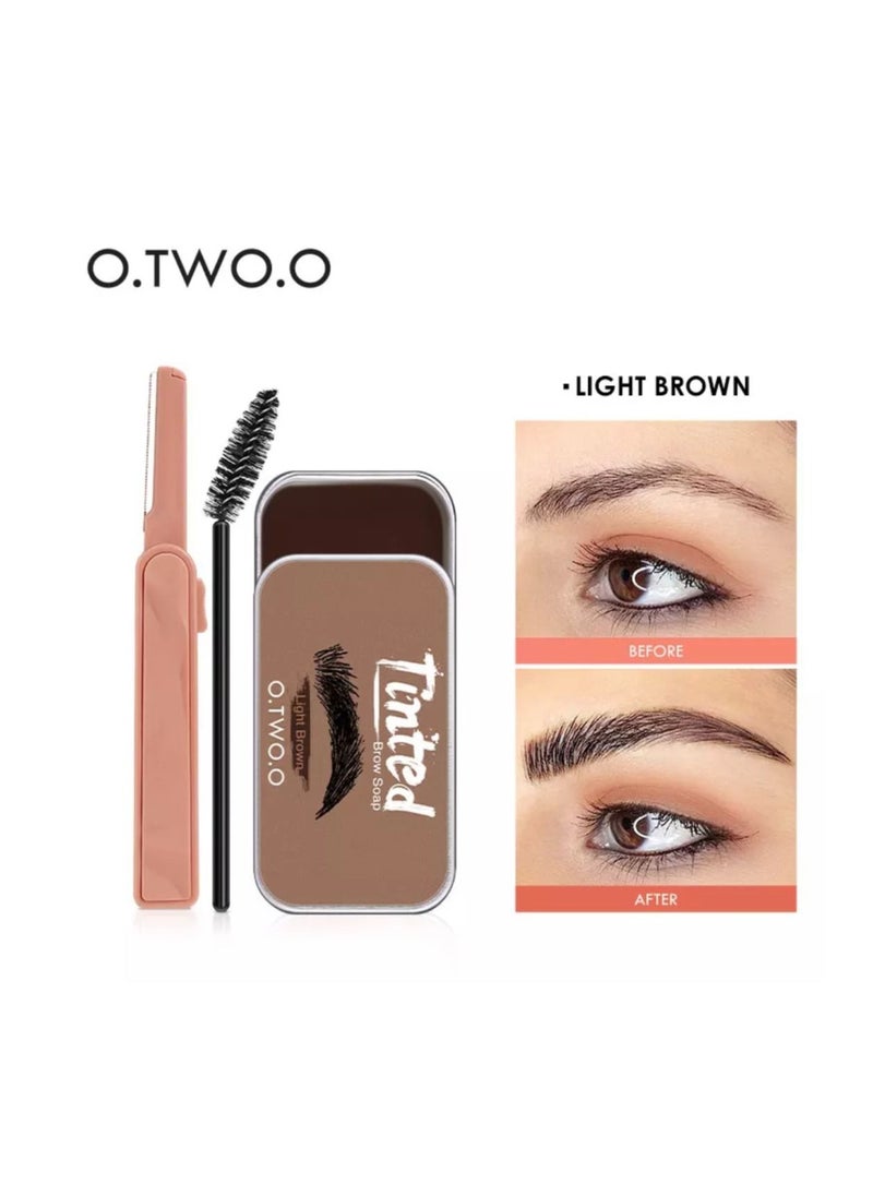 O.TWO.O Tinted Eyebrow Styling Soap with Blade and Brush 15g (Light Brown)  - Image 2