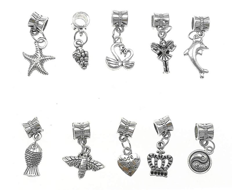 Kinteshun Alloy Dangle Spacer Beads Bails Connector with Multistyle Pendant Charm Dangler for DIY Bracelet Necklace Jewelry Making Accessaries(40pcs,Tibetan Silver Tone) - Image 2