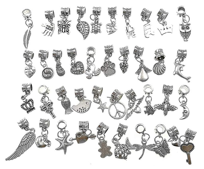 Kinteshun Alloy Dangle Spacer Beads Bails Connector with Multistyle Pendant Charm Dangler for DIY Bracelet Necklace Jewelry Making Accessaries(40pcs,Tibetan Silver Tone) - Image 1