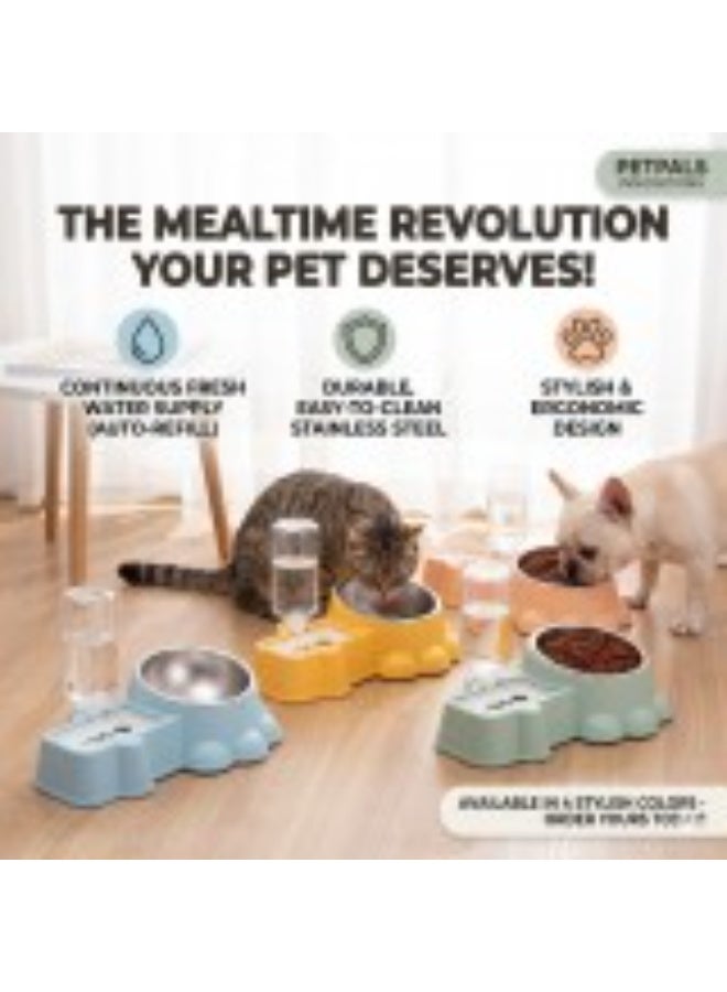 CozyPaws Cozy Paws Automatic Dual Pet Feeder & Water Dispenser (32×20.8×9.2 cm) – Yellow | 2-in-1 Cat & Small Dog Feeding Station with Stainless Steel Bowl | Hygienic Anti-Spill Smart Feeding System - Image 2