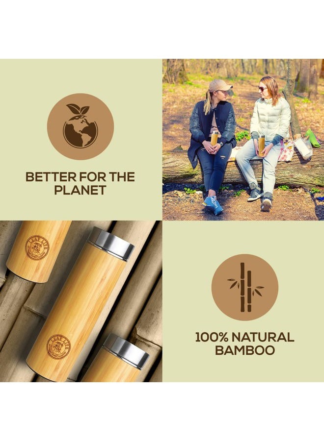LeafLife Original Bamboo Tumbler with Tea Infuser & Strainer | 17oz Stainless Steel Water Bottle | Insulated Coffee Travel Mug | BPA-Free | Gift For Tea Lovers | Mesh Filter for Brewing Loose Leaf - Image 5
