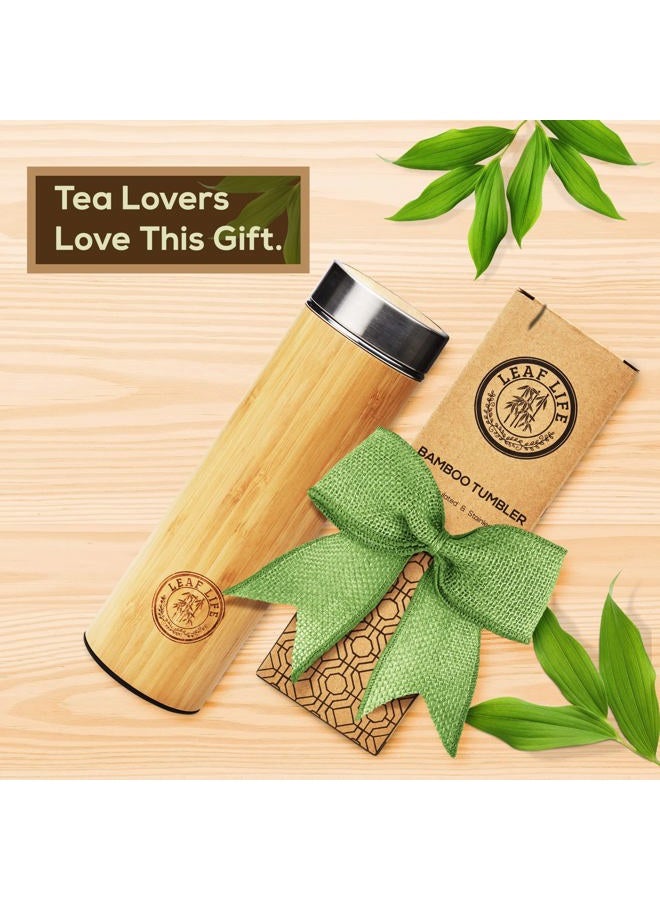 LeafLife Original Bamboo Tumbler with Tea Infuser & Strainer | 17oz Stainless Steel Water Bottle | Insulated Coffee Travel Mug | BPA-Free | Gift For Tea Lovers | Mesh Filter for Brewing Loose Leaf - Image 2