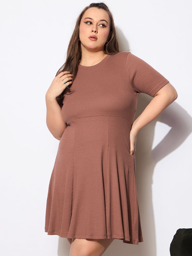 SASSAFRAS Ribbed Fit & Flare Dress  - Image 1