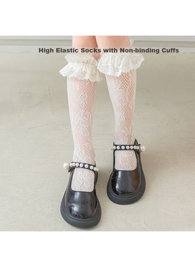 9i9 Children's Socks Summer Thin Section Girls Lace Long Tube Pile Socks Girls Lolita Princess Socks F202 Double Average Size - Image 2