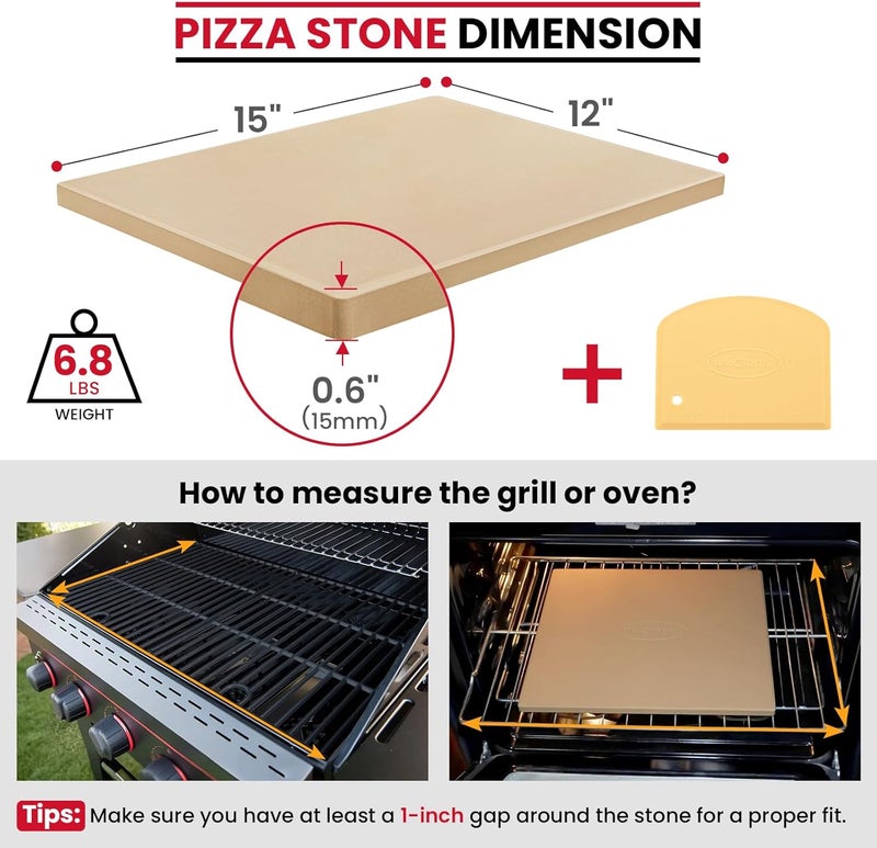 Unicook Pizza Stone, Heavy Duty Cordierite Pizza Pan for Oven and Grill, Thermal Shock Resistant Baking Stone for Bread, 15 X 12 Inch Rectangular, 6.8 lbs - Image 2