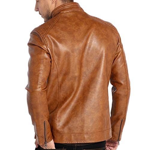 WULFUL Men's Stand Collar Leather Jacket Motorcycle Lightweight Faux Leather Outwear - Image 2