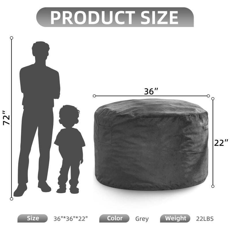 Hobestluk 3FT Bean Bag Chair Giant Bean Bag Chairs for Adults Large Bean Chairs with Removable Cover, Beanbag Chair with Filler, Adult Bean Bag Chairs for Living Room, Bedroom - Image 2