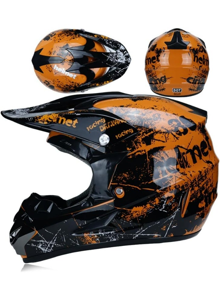 Oasisgalore Motocross Helmet with Goggles Mask Gloves，Youth Full-Face Off Road Motorcycle Crash Helmet for Motocross MTB BMX ATV Off-Road，Orange，Size XL (58-59cm) - Image 2