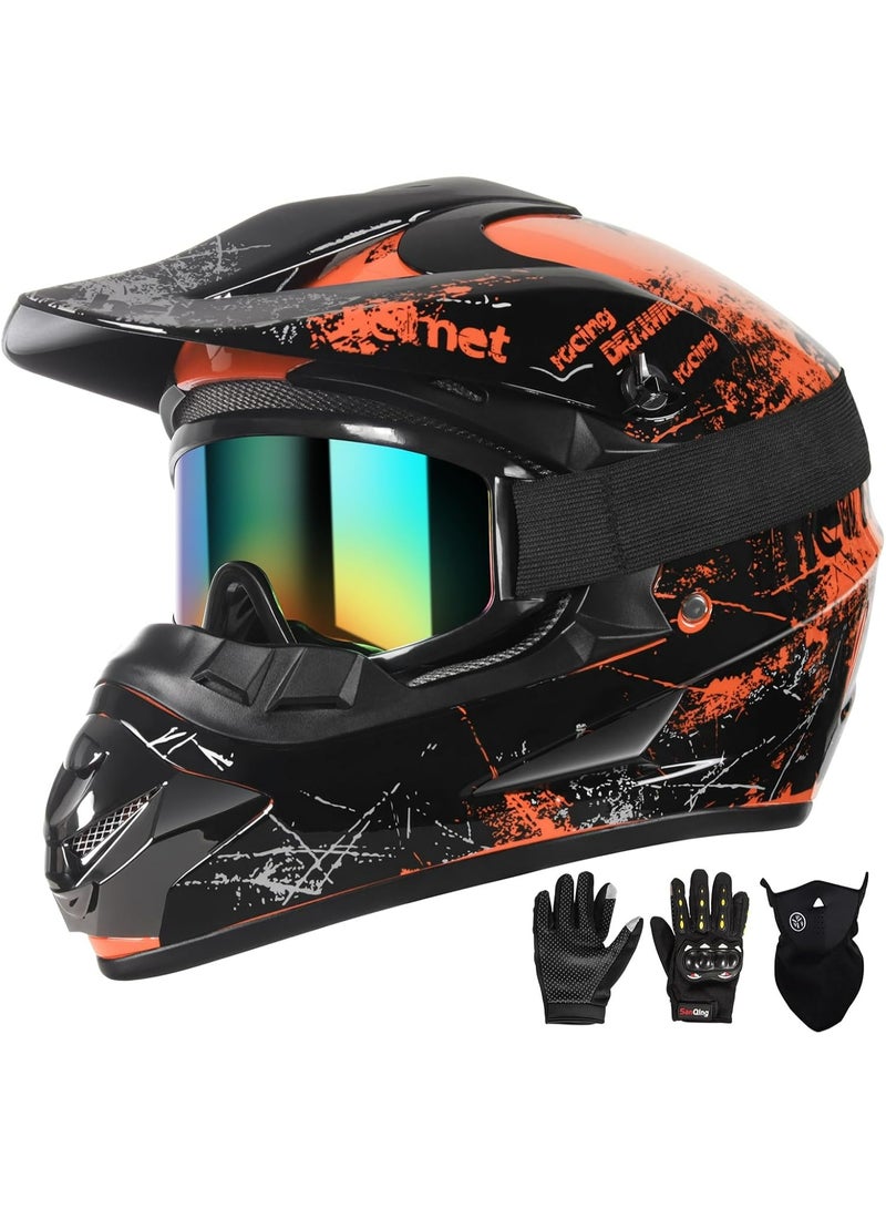 Oasisgalore Motocross Helmet with Goggles Mask Gloves，Youth Full-Face Off Road Motorcycle Crash Helmet for Motocross MTB BMX ATV Off-Road，Orange，Size XL (58-59cm) - Image 1